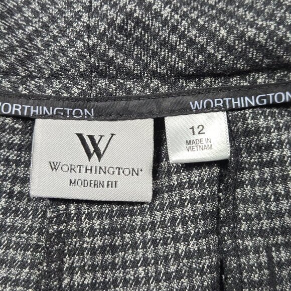 Worthington Modern Fit Wide Leg Plaid Pants Gray Black Check Stretch Sz 12 - Picture 4 of 12
